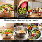 5 Piece Stainless Steel Mixing Bowls with Lids Set - Khaki Nesting Metal Mixing Bowls for Kitchen, Sizes 4.5, 4, 3.5, 2.1, 1.5 Qt for Baking, Cooking and Serving, Dishwasher Safe