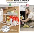 2-Pack Under Sink Storage Organizer with 2-Tier Slide Out Drawer, Sophisticated Mesh Pull Out Shelf for Kitchen & Bathroom, Fits Small Items, Upgraded Arched Track for Smooth Gliding(Patented)