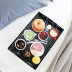 MDLUU Plastic Serving Tray, Ottoman Tray with Cutout Handles, Rectangle Butler Tray for Breakfast in Bed, Coffee Table Decor, Party (Marble)