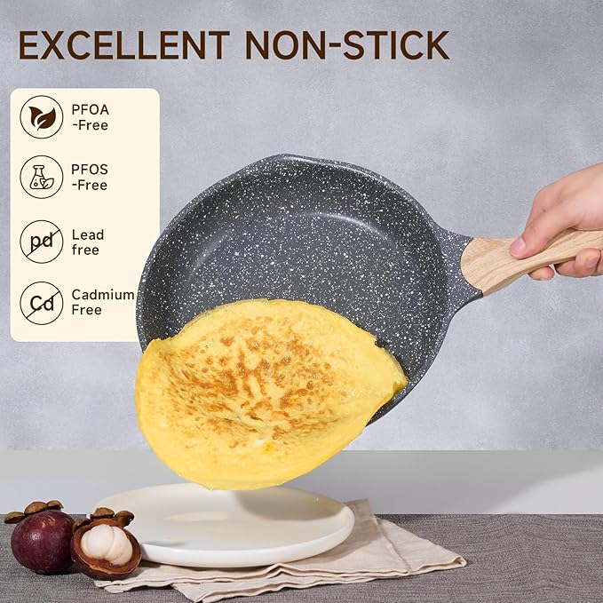 JEETEE 12.5 Inch Nonstick Frying Pan, Stone Coating Cookware, Nonstick Omelette Pan with Heat-Resistant Handle, Compatible with All Stoves (Grey)