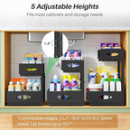 Under Sink Organizer, 2-Pack Pull Out Cabinet Organizer 2 Tier Metal Slide Out Storage Shelf Rack, L-Shaped Adjustable Height,Mesh Sliding Drawer for Kitchen, Bathroom, Laundry, Pantry, Black, XL