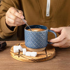 GBhome 12 OZ Stackable Coffee Mugs Set of 6, Ceramic Coffee Mugs with Texture Patterns for Man,Woman,Dad,Mom, Modern Coffee Cups for Latte/Cappuccino/Cocoa. Dishwasher&Microwave Safe
