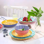 Selamica Ceramic Plates and Bowls Sets,24 Pieces Dinnerware Sets for 6,Scratch Resistant Dish Set for holiday gathering,Dishwasher & Microwave Safe, Assorted Colors