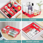 WOWBOX 25 PCS Plastic Drawer Organizer Set, 4 Sizes Desk Drawer Divider Organizers and Storage Bins for Makeup, Jewelry, Gadgets for Kitchen, Bedroom, Bathroom, Office, Clear Red
