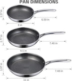 Ammeloo Hybrid Tri-Ply Stainless Steel Frying Pan Set, 8"/9.5"/11" Cooking Pans, Non Stick Frying Pans and Skillets, Chef Pan, Non Toxic, Dishwasher Safe, Induction Compatible, Black Interior
