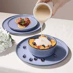 Herogo Stoneware Dinnerware Sets with Salad Bowls, Dinner Plates and Bowls Sets for 4, 16 Piece Dishware Place Setting for Kitchen, Chip & Scratch Resistant Dishware, Haze Blue