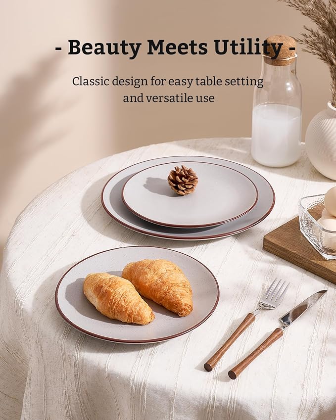 Famiware Venus Plates and Bowls Sets, 12 Pieces Stoneware Speckled Dishes Dinnerware Set for 4, Matte Light Gray - Microwave & Dishwasher Safe, Modern Minimalist, for Everyday Meals & Formal Dining