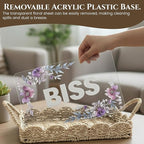 BISS Scalloped Rattan Serving Tray with Removable Floral Transparent Board – Natural Rattan Decorative Wicker Tray with Foldable Handles & Scalloped Edge – Wicker Woven Tray for Coffee Table, Dining