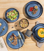 TheTerra Ceramic Dinnerware Sets for 4, 12 Pieces Porcelain Lightweight Plates and Bowls Sets, Scratch Resistant Dish Set, Oven & Microwave & Dishwasher Safe, Starry Blue