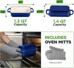 NutriChef 9x5" Enameled Cast Iron Loaf Pan with Lid, Enamel-Coated Baking Loaf Pan for Sourdough, Oven Safe, Nonstick Bread Pan with Silicon Gloves, Dishwasher Safe, Blue