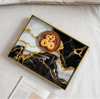 Serving Tray with Handles, 15.7 * 11.8 inches, Plastic Ottoman Tray with Exquisite Paintings, Trays for Coffee Table