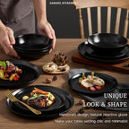 HaWare Dinnerware Sets, 12-Piece Stoneware Plates and Bowls Set, Dish Set for 4, Ceramic Dishware for Home Restaurant, Chip and Scratch Resistant, Microwave and Dishwasher Safe, Matte Black