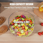 NiHome Glass Salad Bowl with Acacia Wood Salad Tongs, Large Capacity Design with Enhanced Stability, Versatile Serving Dish for Salads, Fruits, Ideal for Gatherings & Daily Family Dining
