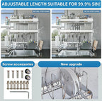 LIVOD Over The Sink Dish Drying Rack,3 Tier Adjustable Length Full Stainless Steel Large Storage Kitchen Dish Rack,for Kitchen Counter Expandable Multifunctional Organizers,Silver (25.98-37.6")