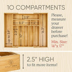 Night Tree 2.5” Extra Deep Silverware Drawer Organizer with Adjustable Dividers – Expandable Bamboo Flatware Tray for Kitchen, Reinforced Wood Cutlery Holder (14"-21.6" Wide)