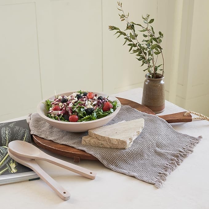 Extra Large Wooden Salad Bowl Set With Serving Utensils - A Beautiful Party Salad & Fruit Bowl With Serving Spoons Perfect for Your Dinner Party - Decorative & Practical Kitchen Must-Have
