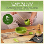 Matcha Whisk Set – Premium 9 Pcs Japanese Set for Tea Lovers - Traditional Kit, Green Matcha Kit Including Bowl (Chawan), Bamboo Whisk and Scoop Holders, Sifter Canister and Straw