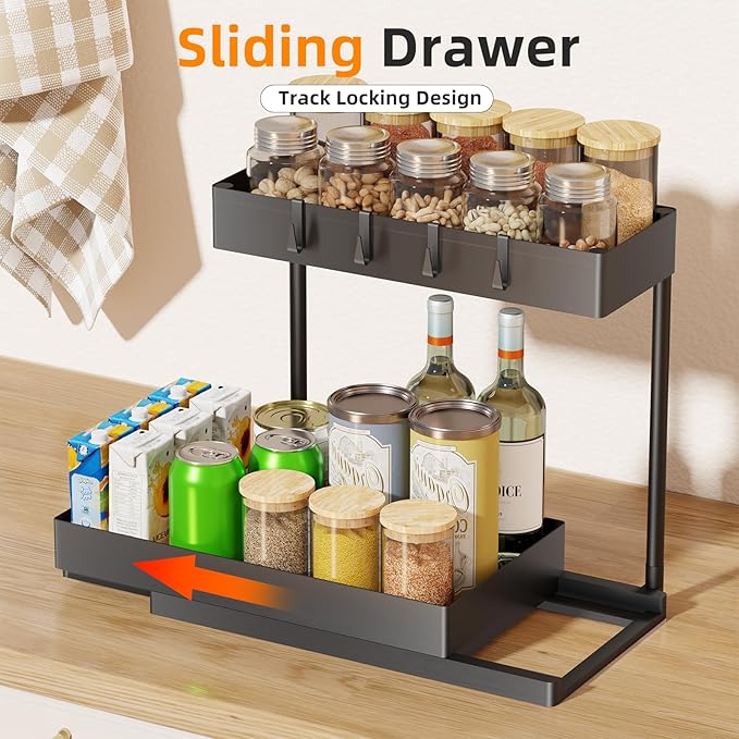 Simple Trending 2-Tier Under Sink Organizers and Storage, Multi-Purpose Pull-Out Storage Organizers, Stackable Cabinet Organizer Shelf for Kitchen, Bathroom, Black, 3 Packs