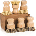 DEBETOOL 6 Pack Bamboo Dish Brush Set with Palm and Sisal Bristles, Natural Dish Scrubber for Fruit & Vegetables Cleaning, Kitchen Scrub Brush for Cast Iron Pots, Pans, Dishes