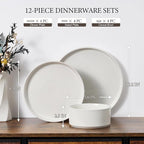 E-far 12-Piece Plates and Bowls Sets, Stoneware Dinnerware Dishes Sets for 4, Kitchen Modern Dining Dishware, Chip & Scratch Resistant, Microwave & Dishwasher Safe, Speckled White