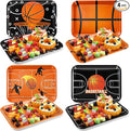 4 Pieces Basketball Serving Trays - Sports Melamine Platters Reusable Rectangle Party Trays for Basketball Sports Theme Party Food Dessert Serving Supplies, 13 x 9.7 inch