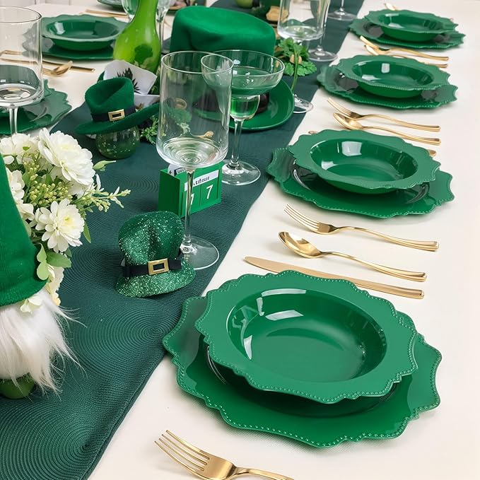 COLOSUS 60 Pack Green Plastic Bowls, 12 oz Disposable Soup Bowls, Premium Plastic Dinner Bowls,Heavy-duty Dessert Salad Bowl for Party, Wedding, Dinner, Christmas, Thanksgiving, and Catering