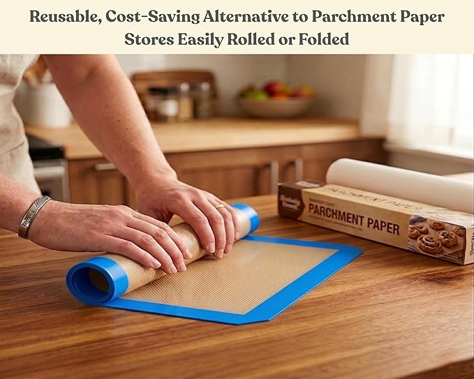 Silicone Baking Mats Set of 2, Half Sheet Nonstick Reusable Baking Sheet Liners for Cookies, Macarons, Bread, Pizza, Pastry, Blue