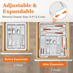 Expandable Silverware Drawer Organizer - 7 Compartments BPA-Free Kitchen Utensil Tray, Adjustable 12.6”×9.5" to 19"×15.2", Cutlery Drawer Organizer, Gray