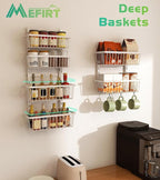 12 Inch Wide Narrow Over The Door Pantry Organizer, Pantry Organization and Storage, 6-Tier Metal Hanging Deep Basket Wall Spice Rack Seasoning Shelves, Home & Kitchen Essentials, White