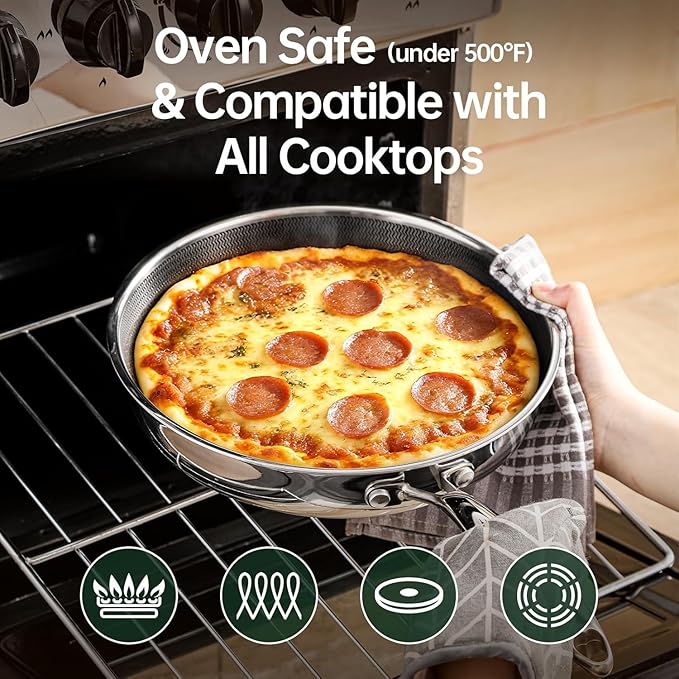 10-Inch Nonstick Frying Pan, PFOA-Free Hybrid Skillet with Stay-Cool Handle & Oven Safe Dishwasher Safe, Compatible with All Stovetops Including Induction for Eggs, Pancakes, Steak