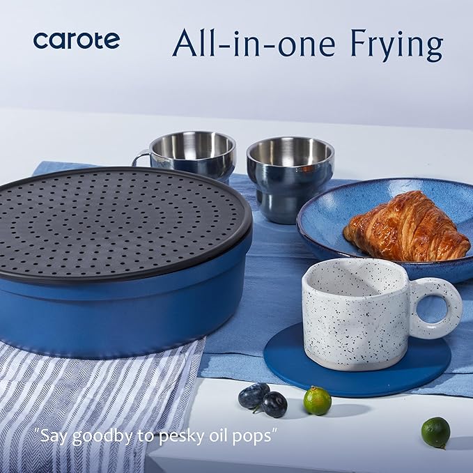 CAROTE 11-Piece Pots and Pans Set, Nonstick Cookware Set Detachable Handle, Frying Pan with Splatter Screen, Oven Safe, Induction Ready, Stackable, Blue