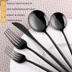30-Pieces Utensil Set Flatware Set, Black Silverware Set for 6,Tableware Fine Dining Include Knives Forks and Spoons,Circular Fine Handle Cutlery Decorate Wedding Mirror Polished,Dishwasher
