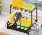 Simple Trending Dish Drying Rack, 2-Tier Dish Rack for Kitchen, Stainless Steel Dish Drainer, Black