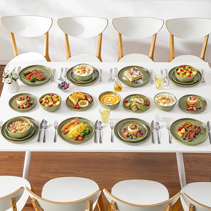 vancasso ZERMATT Dinnerware Set for 8, 24 Pieces Plates and Bowls Sets for Kitchen, Scratch Resistant Stoneware Dish Set, Dishwasher & Microwave Safe, Green