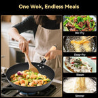 WANGYUANJI Carbon Steel Wok Pan - 12.6 Inch Flat Bottom Iron Wok, Woks & Stir-Fry Pans, Carbon Steel Pan for Induction Cookware and Gas Stoves