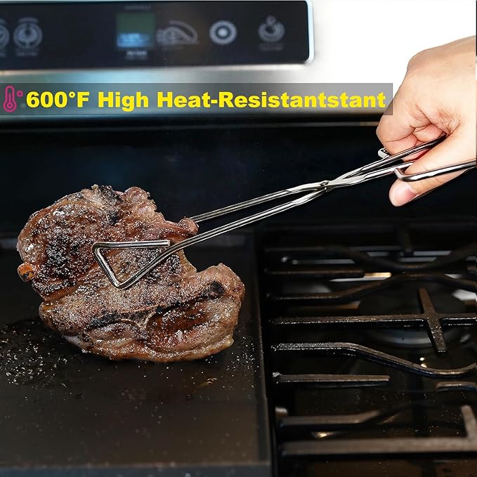 11" Heavy Duty Stainless Steel Kitchen Scissor Tongs with Comfortable Ergonomic Grip, Heat Resistant tongs for Cooking & BBQ
