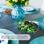 PLASTICPRO Disposable 32 ounce Square Serving Bowls, Party Snack or Salad Bowl, Medium, Plastic Crystal Clear Pack of 4