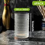 Moretoes Hobnail Drinking Glasses Set of 6,12 Oz Highball Glasses Clear Embossed Boho Water Glass Cups Kitchen Bar Tumbler Glassware Set for Whiskey, Beer, Juice, Milk and Various Mixed Drinks (Clear)