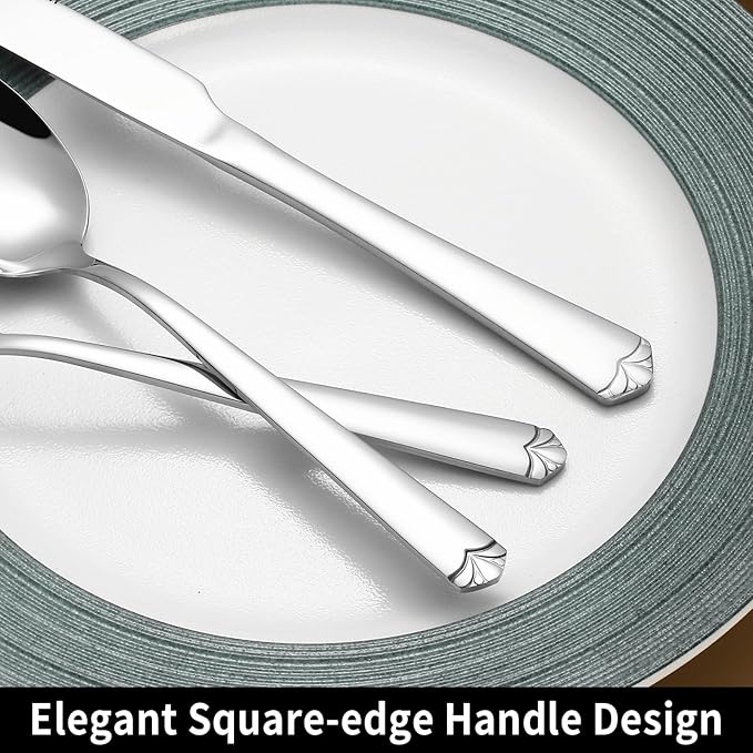 72 Piece Silverware Set for 12, Prendcyx Stainless Steel Flatware Set wtih Steak Knives, Food-Grade Tableware Cutlery Set, Mirror Polished Utensil Sets for Home Restaurant