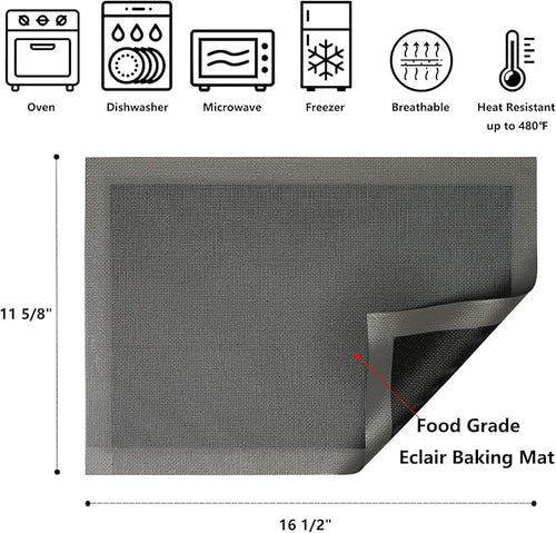AMYONE Perforated Silicone Baking Mats, 2 PCS Gray Mesh Baking Mats for Half Sheet, Non-Stick Reusable Eclair Oven Liners for Homemade Bread/Pizza/Sugar Cookie 11 5/8" x 16 1/2", Deep Space Grey