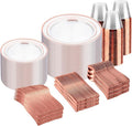 bUCLA 600PCS Clear Rose Gold Plastic Dinnerware Set Disposable - Include 100 Dinner Plates, 100 Dessert Plates, 100 Knives, 100 Forks, 100 Spoons, 100 Cups for Party, Wedding & Mother's Day