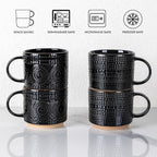 GBhome 12OZ Stackable Coffee Mugs, Ceramic Coffee Mugs with Texture Patterns for Man,Woman,Dad,Mom, Modern Coffee Mugs Set of 4 for Latte/Cappuccino/Cocoa. Dishwasher&Microwave Safe