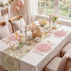 KIRE 210Pcs Clear Pink Plastic Plates with Gold Rim - Disposable Pink Plates&Silverware&Pink Cups&Hand Napkin - Plum Colored Plastic Dinnerware for Upscale Wedding/Party/Baby Shower/Mother's Day