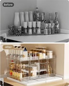 Pull Out Spice Rack Organizer for Cabinet, Rotatable 2 Tier Slide Out Seasoning Organizer and Storage Adhesive Vertical Spice Rack Shelf Pullout for Kitchen Cabinets(2 Drawer, Acrylic)