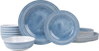 AELS Melamine Dinnerware Set of 18 Pcs, Dinner Dishes Set for Indoor and Outdoor Use, Melamine Plates and Bowls Set for 6, Dishwasher Safe, Lightweight Unbreakable, BPA Free, Soft Blue
