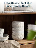 DOWAN Soup Bowls Set of 6, 26 OZ Cereal Bowls for Kitchen, 6" Ceramic Embossment Bowl for Salad, Pho, Fruits, Rice, Large Bowls Decor & Housewarming Gift, Dishwasher & Microwave Safe