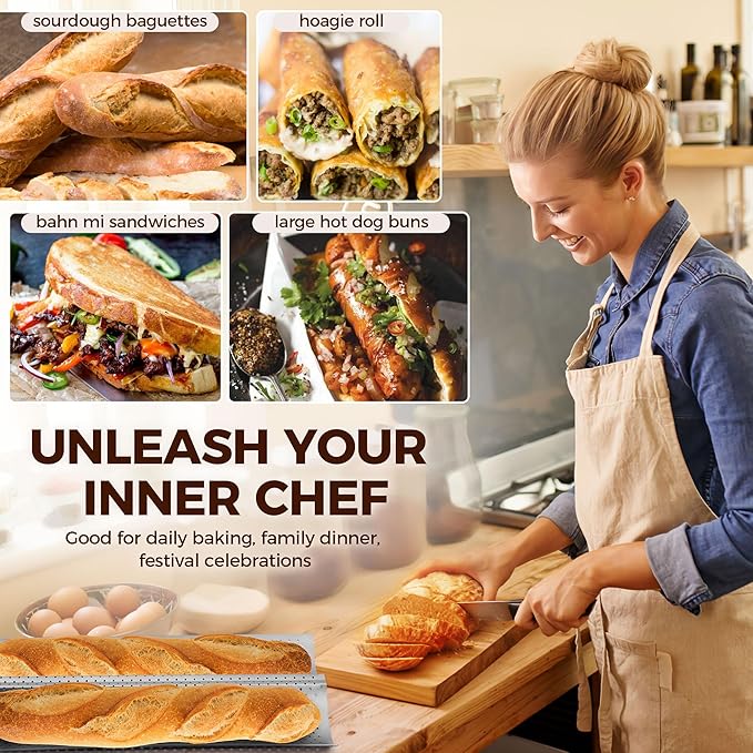 Baguette Bread Pan, Premium Nonstick Perforated French Bread Baking Pan, 2 Loaves Baguette Tray for Sourdough, Italian Bread Baking, Perfect for Creating Crisp Golden-Brown Crust