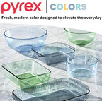 Pyrex Colors Tinted 3-PC, Unlidded Small/Medium/Large Glass Mixing Bowls, Nesting Space Saving Set of Bowls For Prepping and Baking, 1.3QT, 2.3QT & 4.5QT
