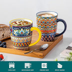 vancasso 16 oz Coffee Mugs Set of 6, Large Ceramic Mug with Handle, Boho Coffee Cups for Latte, Cappuccino & Hot Chocolate, Dishwasher & Microwave Safe Gift Set, Series SIMI