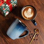 MONITO Large Ceramic Coffee Mugs Set with Handle for Tea/Latte/Cappuccino/Milk/Cocoa, Ice-Snow Blue 14oz, Set of 6, Funny Tea Cups for Office and Home